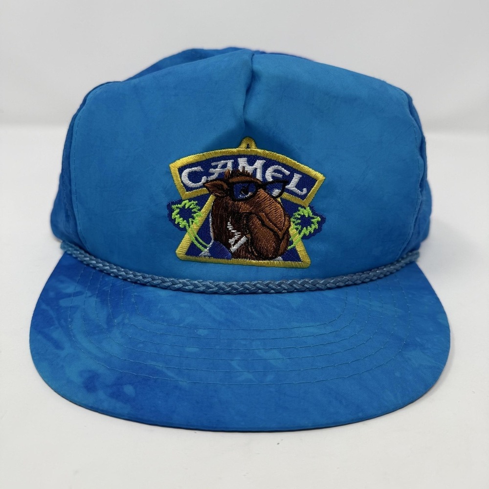 Vintage Camel Gold Medal Hat Cap Snap Back Blue Nylon Rope Mens One Size